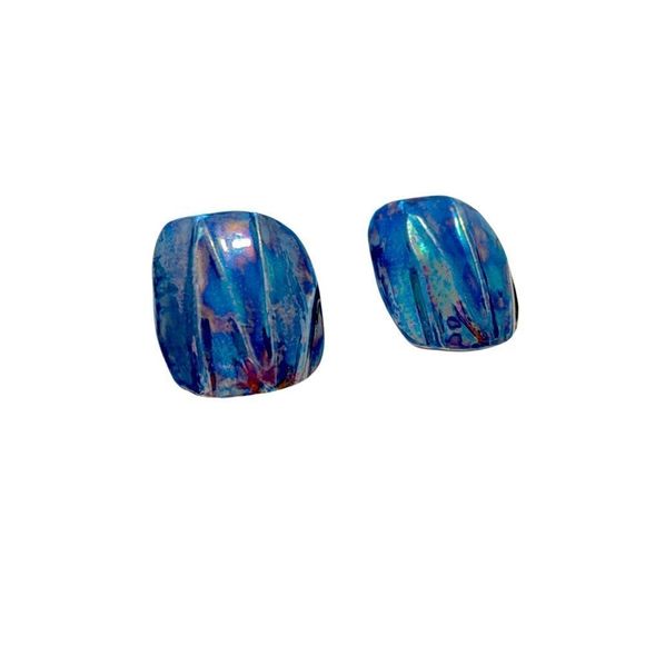 Vintage Blue Iridescent Ceramic Earrings - Picture 3 of 4